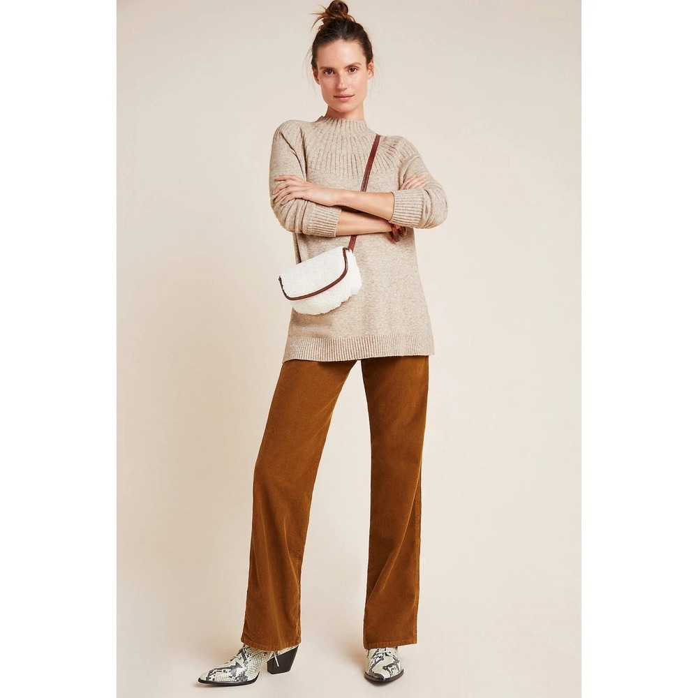 Anthropologie Welford Tunic Sweater‎ Mock Neck Beige Women's Medium Neutral Cozy
